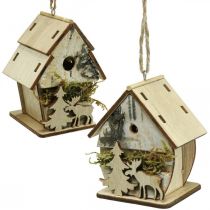 Artikel Kersthanger houten kleine decoratieve huisjes H6,5/7,5cm 4st