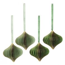 Artikel Vintage kerstversiering, groen en goud papier, Ø8cm, set van 4