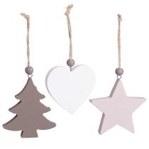Artikel Kerstversiering, sterren, bomen, harten, houten decoratie, vintage Scandinavische stijl, 6 stuks
