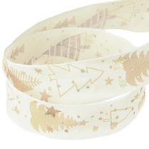 Artikel Kerstlint crème goud dennenbomen 25mm 15m