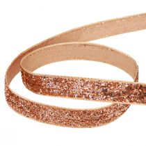 Artikel Kerstlint roze koper glitter sierlint 10mm 10m