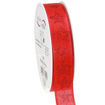 Artikel Kerstlint rood met glinsterende sterren lint 25mm 18m