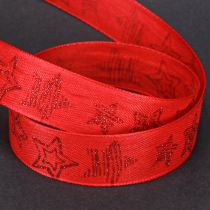 Artikel Kerstlint rood met glinsterende sterren lint 25mm 18m