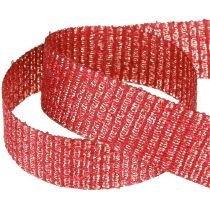 Artikel Kerstlint met gouden draad cadeaulint rood 25mm 20m