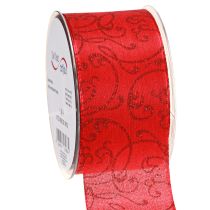 Artikel Kerstlint met bloemenornamenten rood 60mm 15m