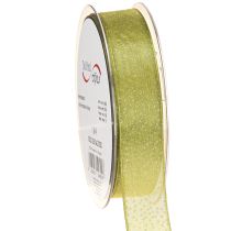 Artikel Kerstlint met gouden stippen, maatvast, groen, 25mm, 20m