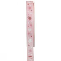 Lint Kerstcadeaulint roze sterpatroon 15mm 20m