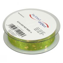 Artikel Lint Kerst, organza lint groen sterpatroon 25mm 25m