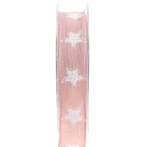 Kerstlint linnen look met ster roze 25mm 15m