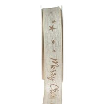 Artikel Kerstlint Merry Christmas linnenlint bruin 25mm 15m