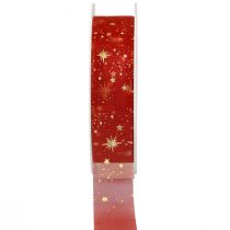 Lint Kerst, organza rood sterpatroon 25mm 25m