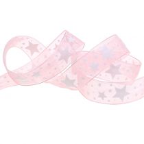 Artikel Kerstlint organza met stermotief 15mm 20m