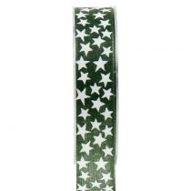 Kerstlint met ster groen, wit 25mm 20m