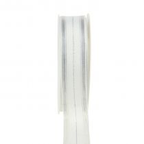 Kerstlint met transparante lurexstrepen wit, zilver 25mm 25m