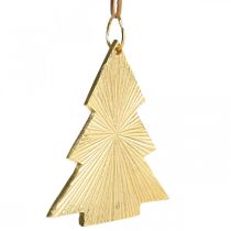 Kerstboom metaal goud 8x10cm om op te hangen 3st.