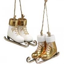 Kerstboomdecoratie schaats goud, wit 10×8×3cm 2 paar