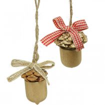 Artikel Kerstdecoratie decoratieve eikel houten kersthanger 5cm 12 st