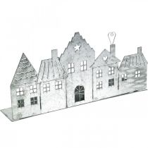 Artikel Kerstdecoratie huisjes, theelichthouder metaal zilver 25cm