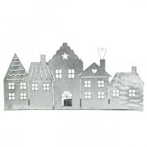 Artikel Kerstdecoratie huisjes, theelichthouder metaal zilver 25cm