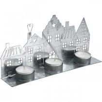 Artikel Kerstdecoratie huisjes, theelichthouder metaal zilver 25cm