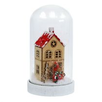Artikel Kerstdecoratie huis met glazen stolp Ø9cm H16.5cm