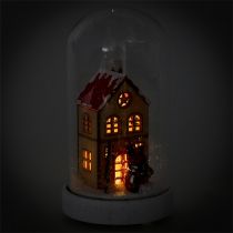 Artikel Kerstdecoratie huis met glazen stolp Ø9cm H16.5cm