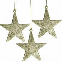 Kerstdecoratie ster hanger gouden glitter 10cm 12st