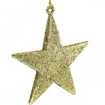 Kerstdecoratie ster hanger gouden glitter 10cm 12st