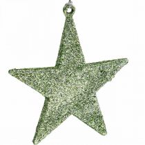 Kerstdecoratie ster hanger mint glitter 10cm 12st