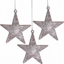 Kerstdecoratie ster hanger roze glitter 10cm 12st