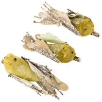 Artikel Kerstdecoratie vogel op clip groen, glitter 12cm 6 stuks assorti