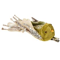 Artikel Kerstdecoratie vogel op clip groen, glitter 12cm 6 stuks assorti