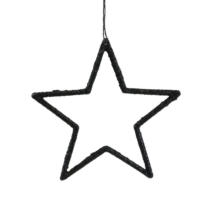 Artikel Kerstdecoratie sterhanger zwart glitter 12cm 12 st