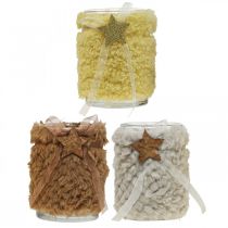 Artikel Kerstdecoratie lantaarn glas imitatiebont H12cm Ø9,5cm 3st