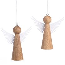 Artikel Kerstengel hout om op te hangen naturel wit 8cm 6 st