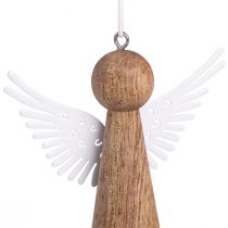 Artikel Kerstengel hout om op te hangen naturel wit 8cm 6 st