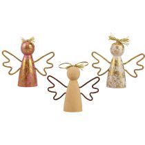 Artikel Kerstengel houten decoratie gouden decoratieve hanger 9×3×7,5cm 6 st