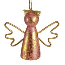Artikel Kerstengel houten decoratie gouden decoratieve hanger 9×3×7,5cm 6 st