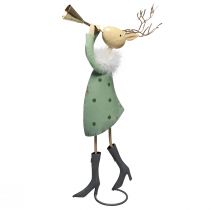 Artikel Kerstfiguur metaal trompet hert groen goud 51cm