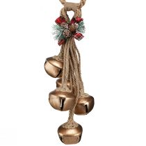 Artikel Grote gouden kerstbellen met strik en dennentakken, feestelijke deur- en kamerdecoratie, 51 cm