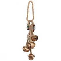 Artikel Grote gouden kerstbellen met strik en dennentakken, feestelijke deur- en kamerdecoratie, 51 cm