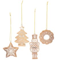 Artikel Kerstversieringen, peperkoek, glazuurlook, notenkraker, ster, boom, krans, 6 cm, 4 stuks