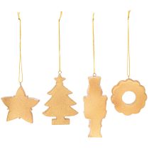 Artikel Kerstversieringen, peperkoek, glazuurlook, notenkraker, ster, boom, krans, 6 cm, 4 stuks
