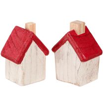 Artikel Kersthuisje houten kerstdecoratie wit rood 7cm 6 stuks
