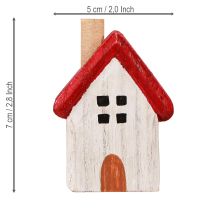 Artikel Kersthuisje houten kerstdecoratie wit rood 7cm 6 stuks