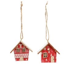 Artikel Kersthuisjes om op te hangen papier hout rood 5,5cm 6 stuks