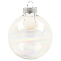 Artikel Glazen bol in parelmoerlook met iriserende glans 6 cm 24 stuks