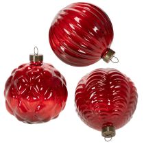 Artikel Kerstballen, glas, rood, 8 cm, 12 stuks