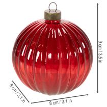 Artikel Kerstballen, glas, rood, 8 cm, 12 stuks