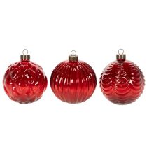 Artikel Kerstballen, glas, rood, 8 cm, 12 stuks